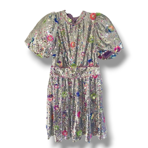CeliaB Silver Sequin Mini Dress with Floral Accents - Picture 9 of 15